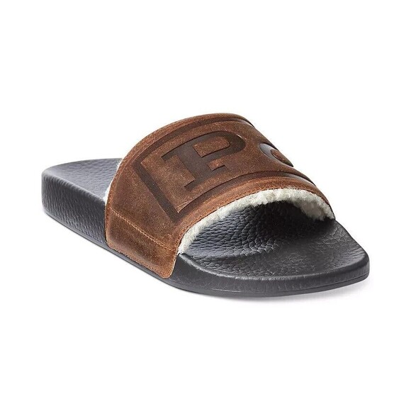 Polo Ralph Lauren Other - NWOB POLO RALPH LAUREN MEN'S SANDALS Suede Sherpa Lined Logo Slide SNUFF CAYSON